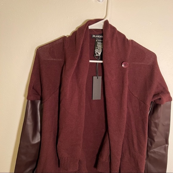 Blank NYC Faux Leather Trim High Low Cardigan Permanent Marker - Picture 4 of 12